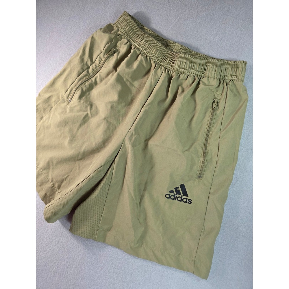 Adidas Primegreen Aeroready Mens Shorts Small Olive Green Zipper Pockets Khaki